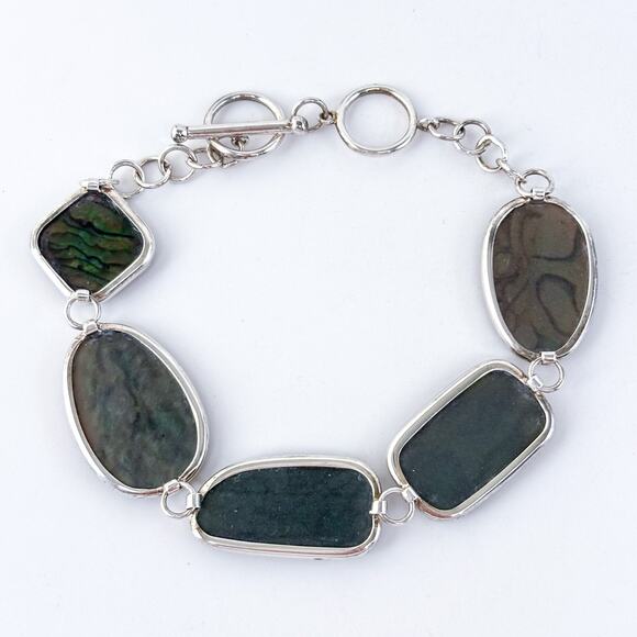 Vintage Luc Sterling Silver 925 Abalone Link Bracelet 7"-8" - Picture 3 of 5